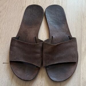 Brown Leather Slide Sandals